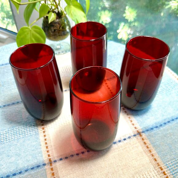Vintage Ruby Red Glass Tumblers Set of 4, Cranberry Red Glasses - Picture 10 of 10